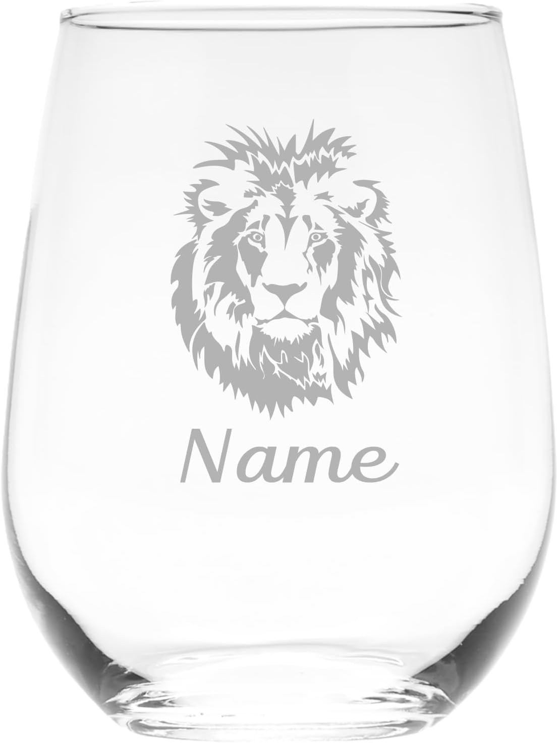 Lion with Name Personalized Stemless Wine Glass, 17oz