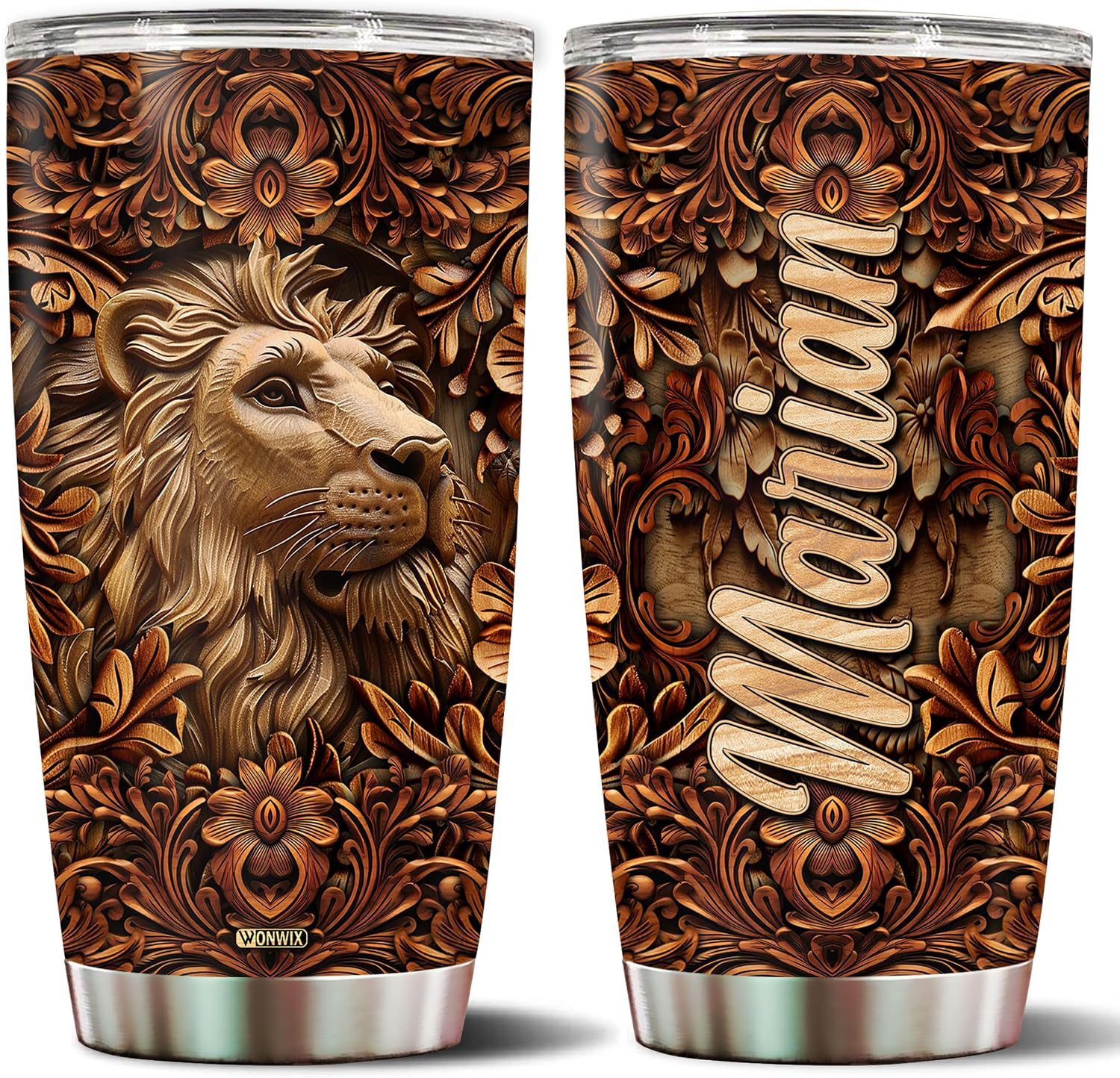 Lion 20oz Insulated Stainless Steel Tumbler, Custom Name
