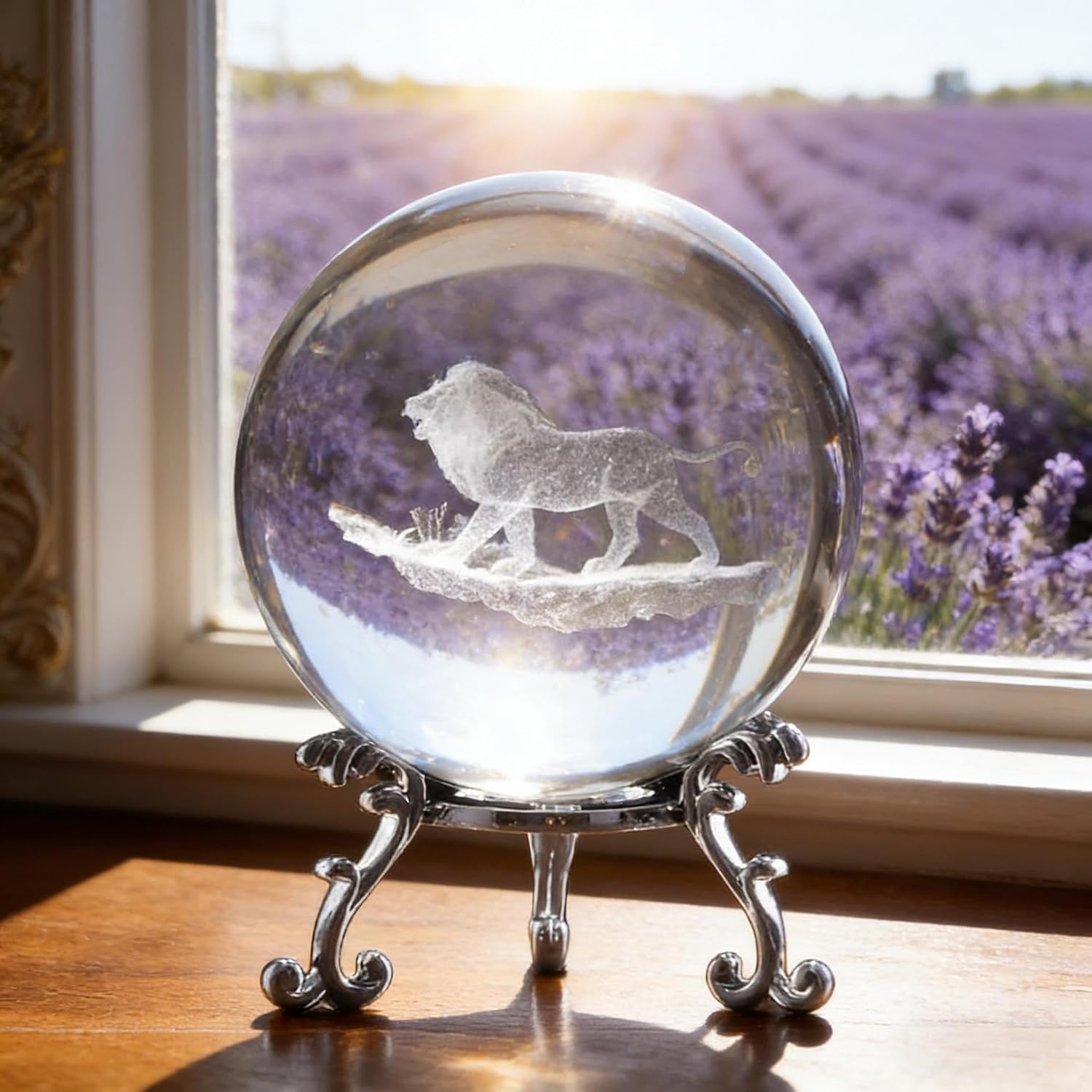3D Crystal Lion Crystal Ball Paperweight