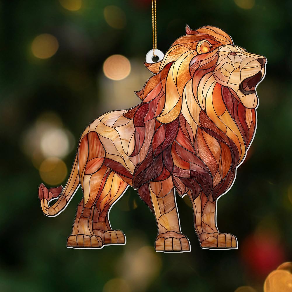 Lion Stained Glass Ornament Acrylic Window Hanging Sun Catcher