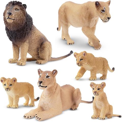 6pc Realistic Lion Figurines with Lion Cubs, 2-5"
