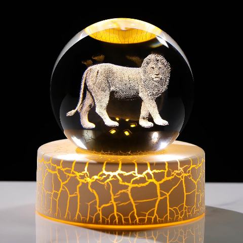 Crystal 3D Lion Figurine 2.36in Ball Gift